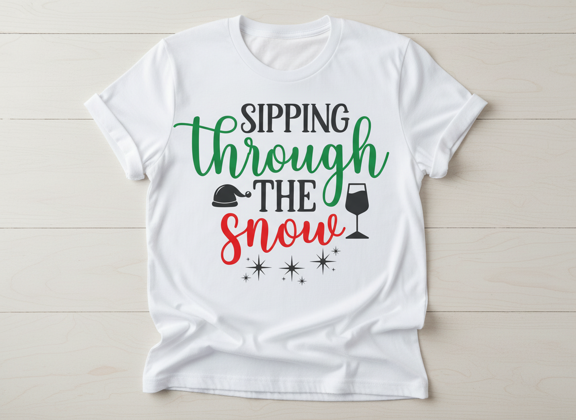 Sipping Through The Snow SVG-Cricut, Silhouette, Sublimation Cut File Canada-Funny Wine Christmas Quote (Digital Download)