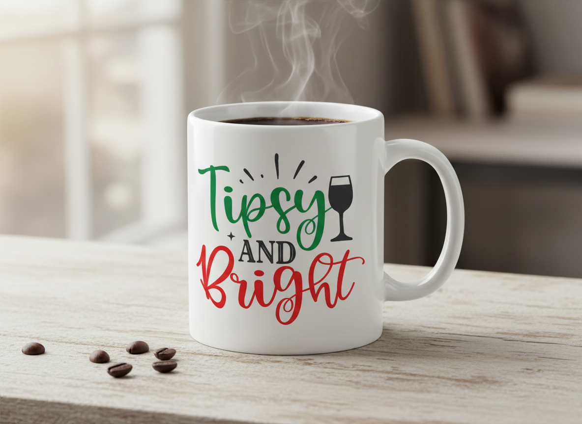 Tipsy and Bright Christmas Wine Quote-Cricut, Silhouette, Sublimation Cut File Canada-Holiday Cut File (Digital Download)