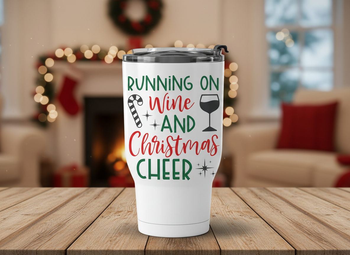 Running On Wine Christmas Cheer SVG-Cricut, Silhouette, Sublimation Cut File Canada-Funny Holiday Quote (Digital Download)