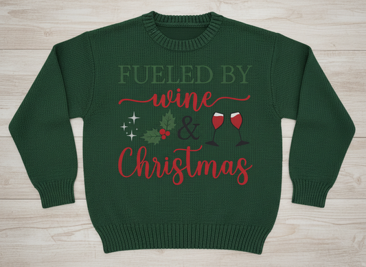Fueled by Wine and Christmas SVG-Cricut, Silhouette, Sublimation Cut File Canad-Funny Holiday Quote (Digital Download)