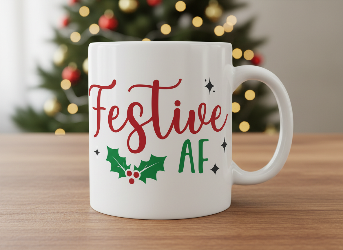 Festive AF Christmas SVG-Cricut, Silhouette, Sublimation Cut File Canada-Funny Holiday Quote (Digital Download)
