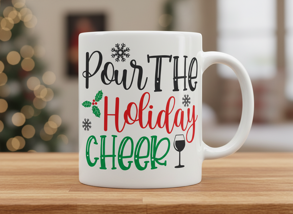 Pour the Holiday Cheer SVG-Cricut, Silhouette, Sublimation Cut File Canada-Christmas Wine Quote (Digital Download)