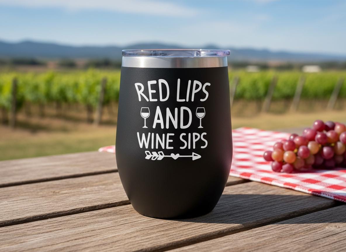 Red Lips and Wine Sips SVG Funny Alcohol Design (Digital Download)