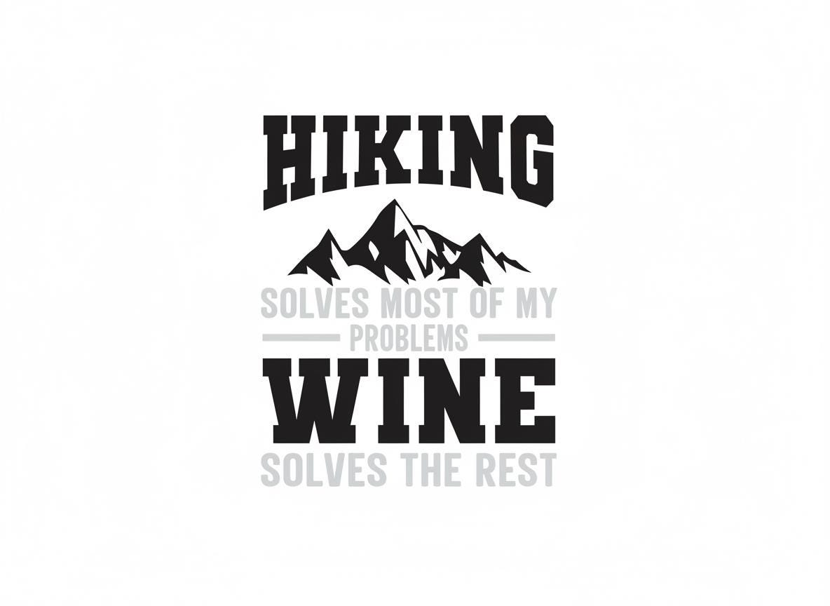Hiking & Wine SVG – Cricut, Silhouette & Sublimation Cut File Canada – Cricut, Silhouette & Sublimation Cut File Canada – “Hiking Solves Problems, Wine Solves the Rest” Design for Cricut & Sublimation | Funny Outdoor Cut File Canada