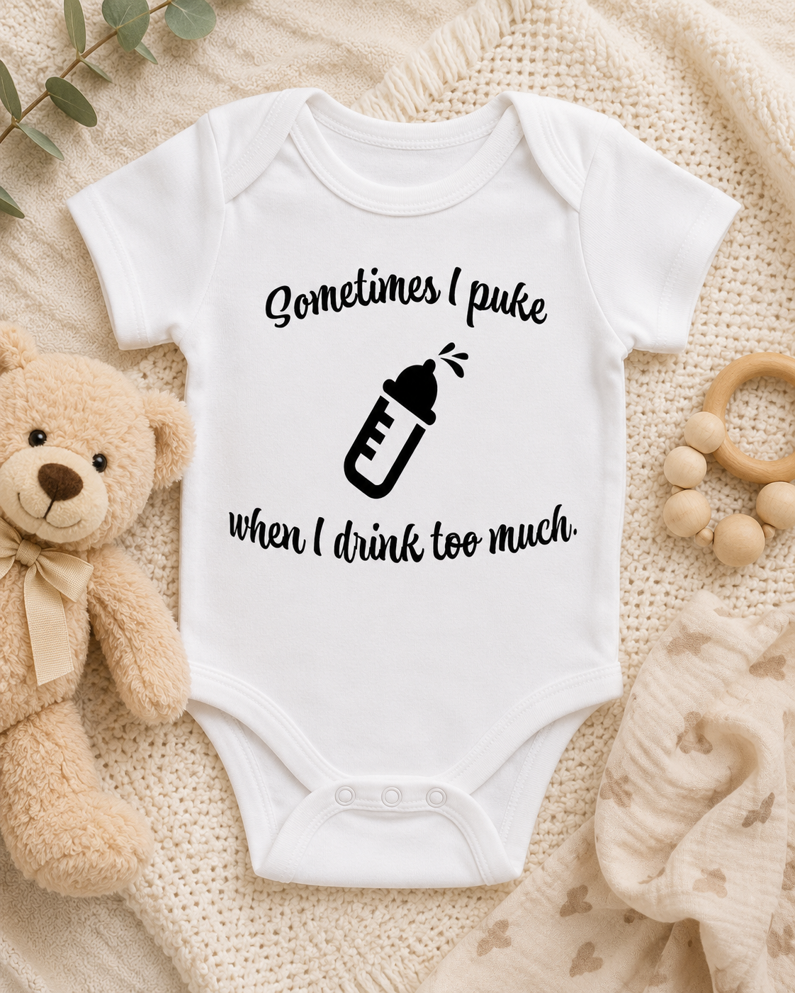 Funny Baby Bodysuit SVG -Cricut, Silhouette, Sublimation Cut File Canada-Puke When I Drink Too Much (Digital Download)