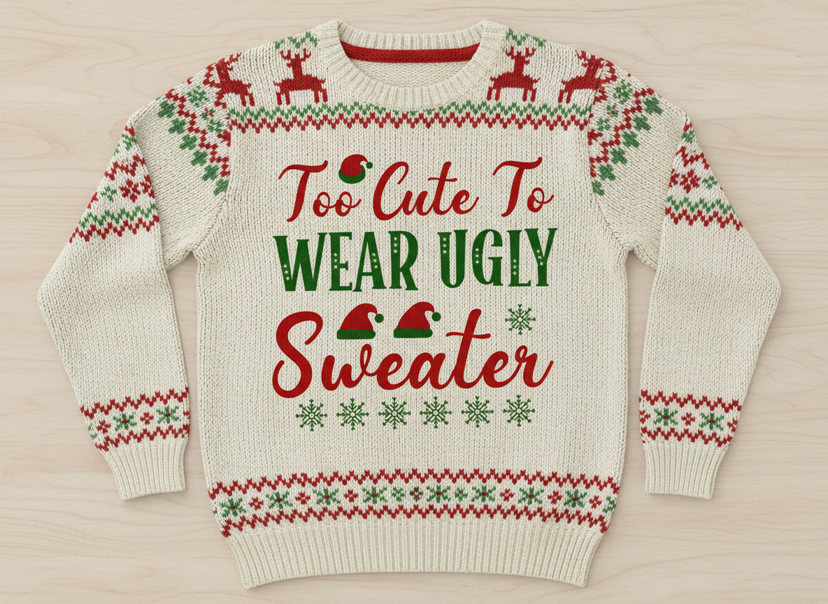 Too Cute to Wear Ugly Sweater-Funny Christmas Quote Digital Download-Holiday Shirt Cut File for Cricut & Silhouette (digital download)