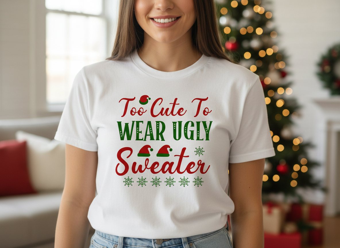 Too Cute to Wear Ugly Sweater-Funny Christmas Quote Digital Download-Holiday Shirt Cut File for Cricut & Silhouette (digital download)