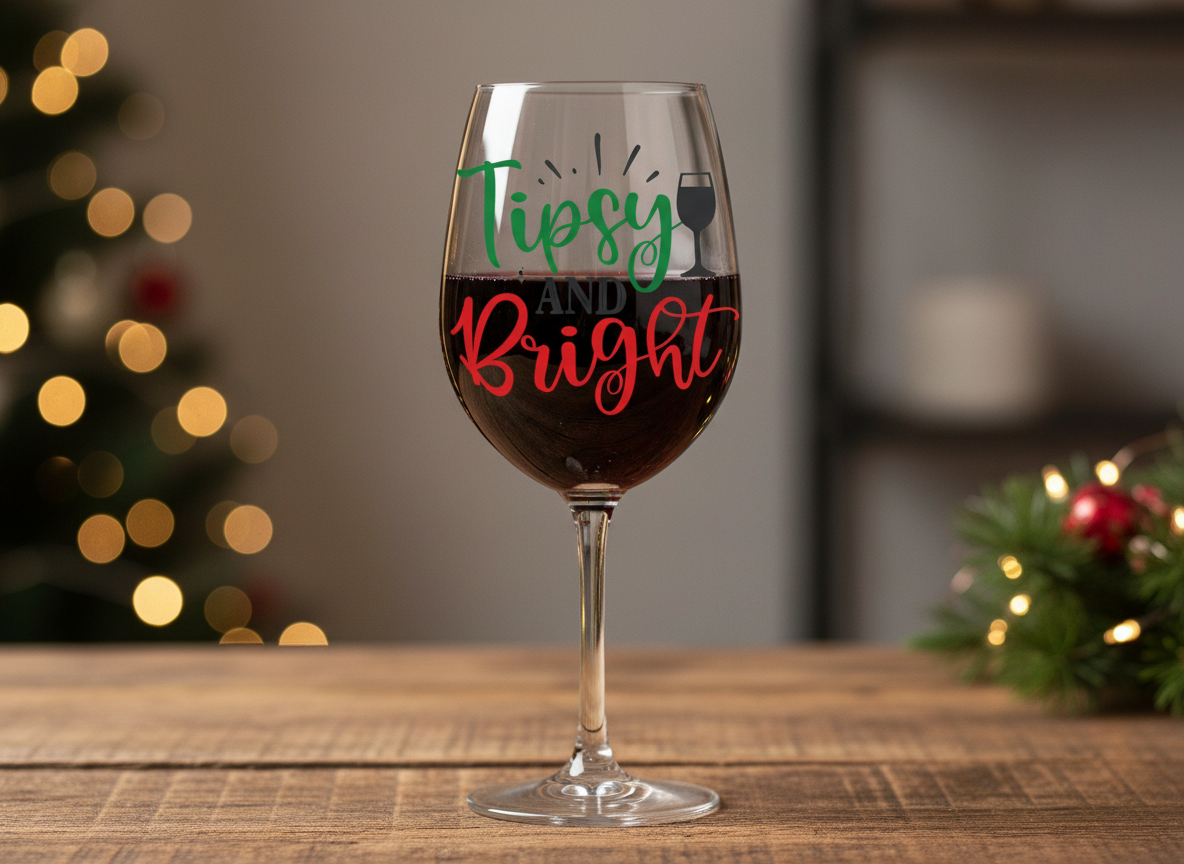 Tipsy and Bright Christmas Wine Quote-Cricut, Silhouette, Sublimation Cut File Canada-Holiday Cut File (Digital Download)