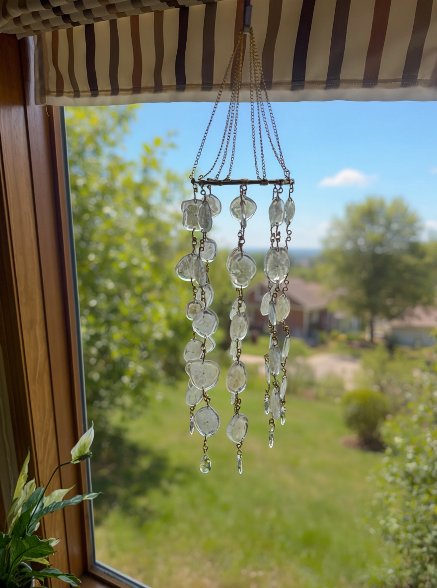 Resin Floral Suncatcher – Dried Flower Hanging Decor – Handmade Window Sun Catcher with Crystals – Boho Home Decor