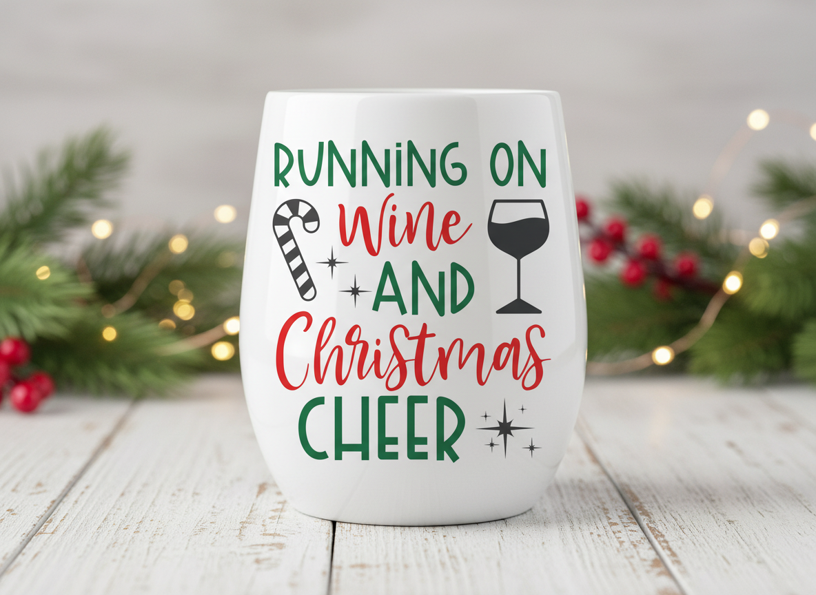 Running On Wine And Christmas Cheer SVG-Cricut, Silhouette, Sublimation Cut File Canada-Funny Holiday Cut File (Digital Download)