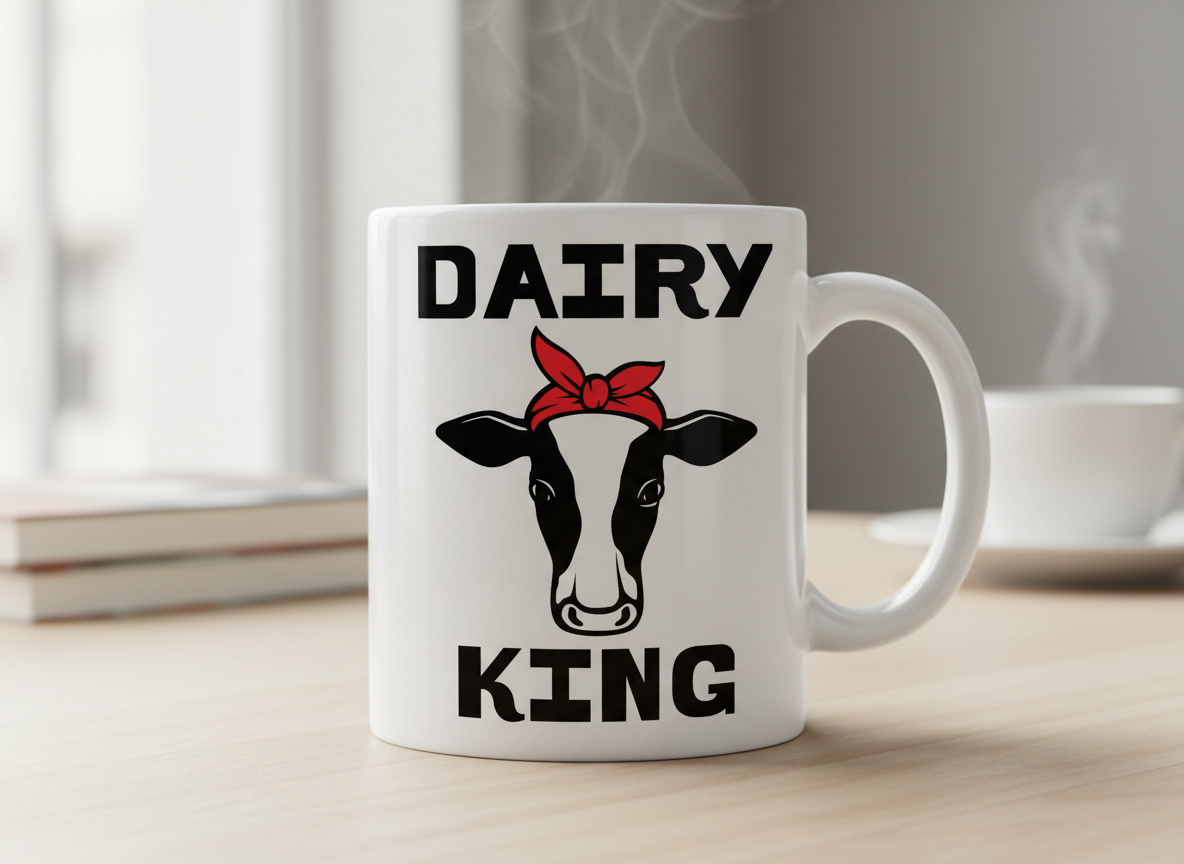 Dairy King Cow SVG-Cricut, Silhouette, Sublimation Cut File Canada-Funny Farm Animal Design (Digital Download)