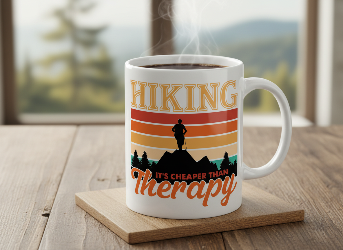 Hiking Cheaper Than Therapy SVG-Cricut, Silhouette, Sublimation Cut File Canada-Retro Mountain Adventure Design (Digital Download)