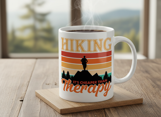 Hiking Cheaper Than Therapy SVG-Cricut, Silhouette, Sublimation Cut File Canada-Retro Mountain Adventure Design (Digital Download)