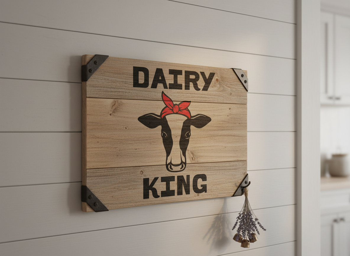 Dairy King Cow SVG-Cricut, Silhouette, Sublimation Cut File Canada-Funny Farm Animal Design (Digital Download)