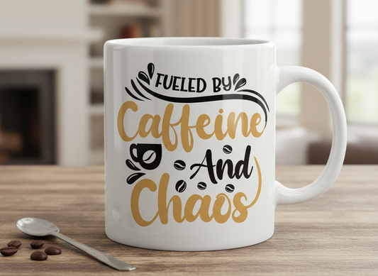Fueled by Caffeine and Chaos SVG-Cricut, Silhouette, Sublimation Cut File Canada-Funny Mom Life Quote (Digital Download)