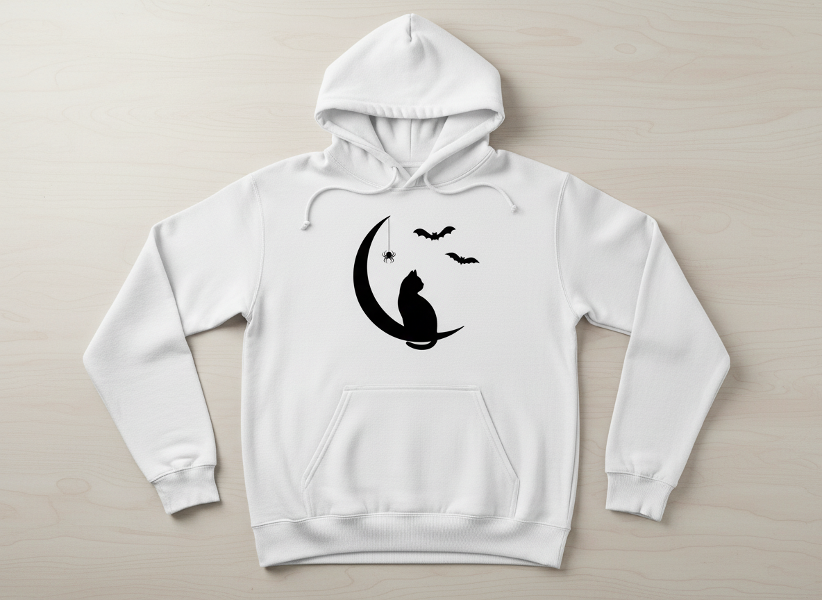 Black Cat on Crescent Moon-Halloween Silhouette SVG-Cricut, Silhouette, Sublimation Cut File Canada (digital download)