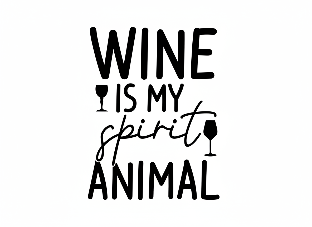 Funny WineSVG-Cricut, Silhouette, Sublimation Cut File Canada-Wine is My Spirit Animal Design (Digital Download)