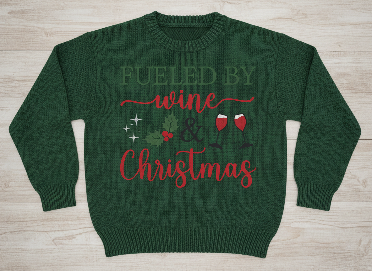 Fueled by Wine and Christmas SVG-Cricut, Silhouette, Sublimation Cut File Canad-Funny Holiday Quote (Digital Download)