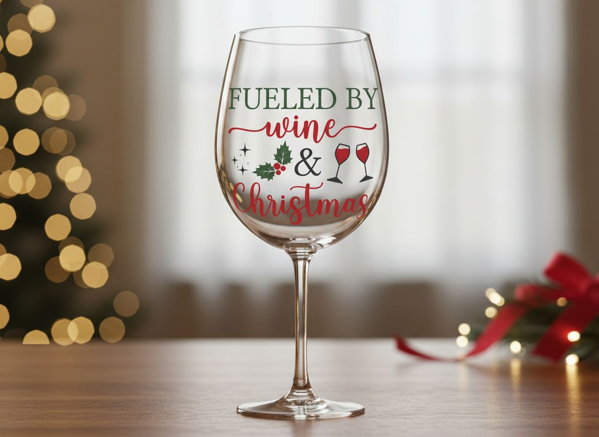 Fueled by Wine and Christmas SVG-Cricut, Silhouette, Sublimation Cut File Canad-Funny Holiday Quote (Digital Download)