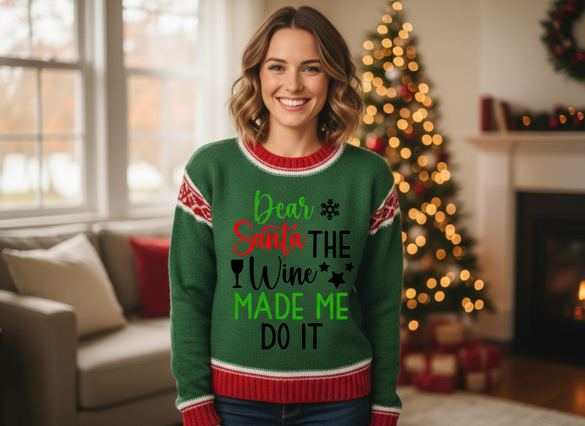 Dear Santa, The Wine Made Me Do It SVG-Cricut, Silhouette, Sublimation Cut File Canada-Funny Christmas Quote (Digital Download)