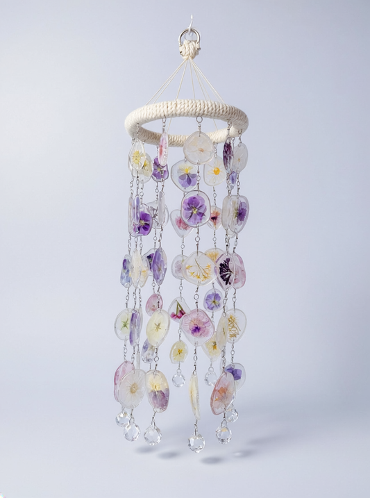 Resin Floral Suncatcher – Dried Flower Hanging Decor – Handmade Window Sun Catcher with Crystals – Boho Home Decor