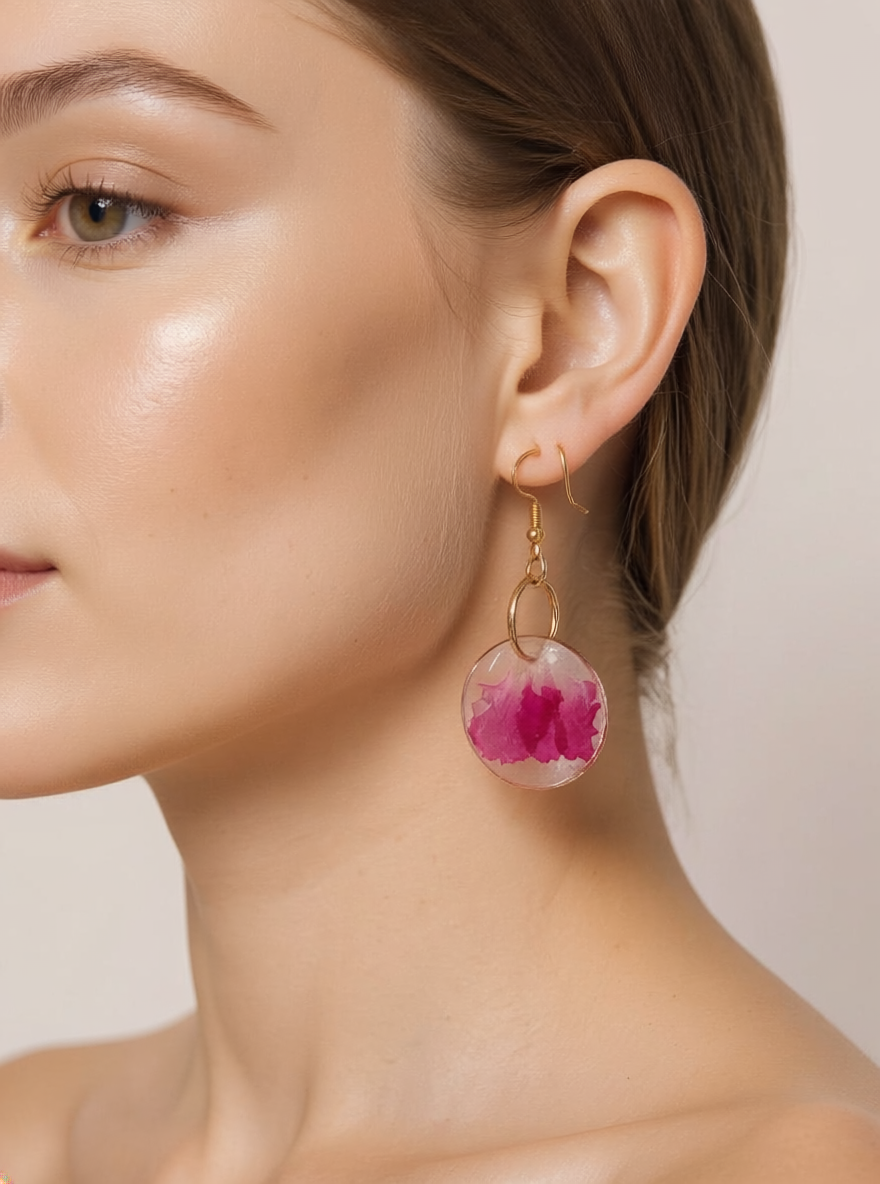 Dried Flower Resin Earrings Made in Canada – Gold or Silver Bezel Floral Earrings – Botanical Jewelry Gift