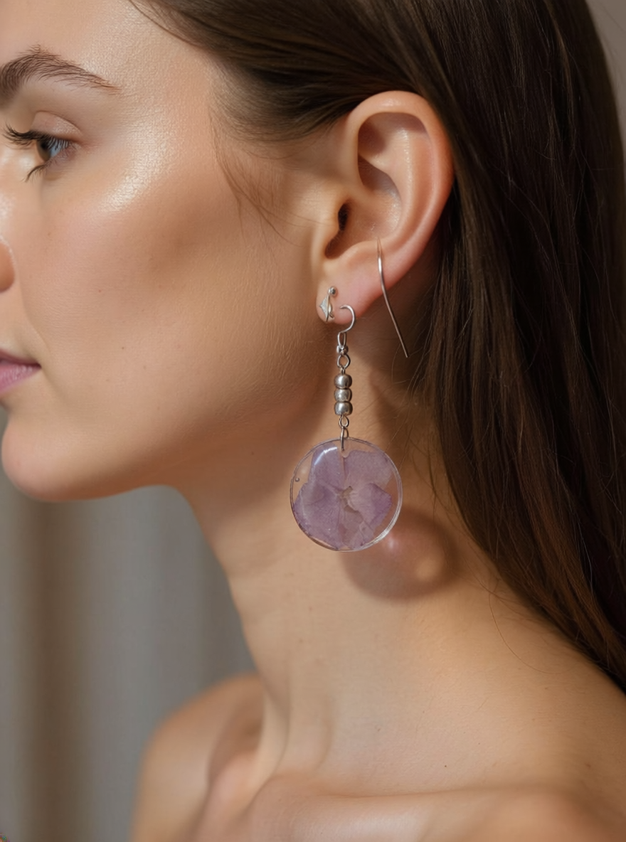Dried Flower Resin Earrings Made in Canada – Gold or Silver Bezel Floral Earrings – Botanical Jewelry Gift