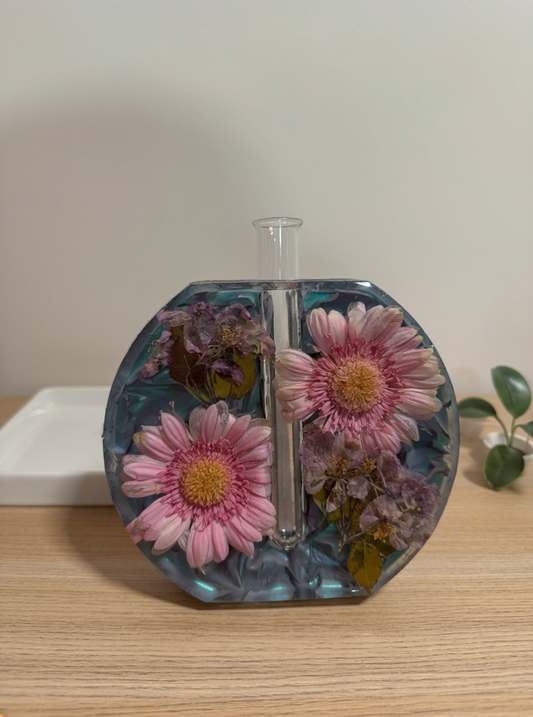 Resin Dried Flower Propagation Station Made in Canada – Floral Plant Vase with Glass Vial – Botanical Home Decor