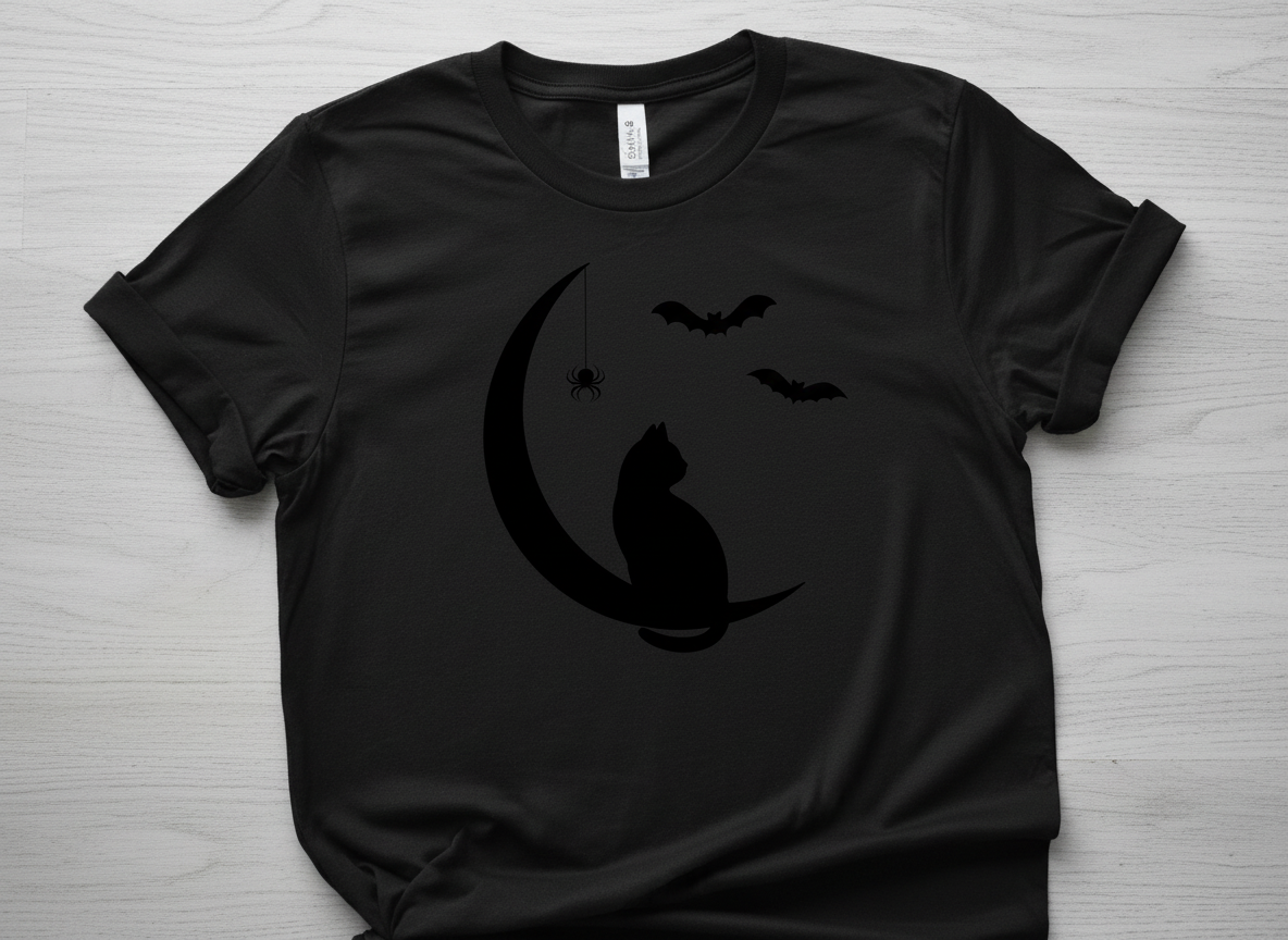 Black Cat on Crescent Moon-Halloween Silhouette SVG-Cricut, Silhouette, Sublimation Cut File Canada (digital download)