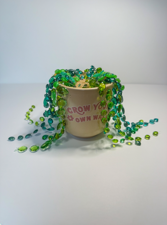 Faux String of Pearls Plant Made in Canada – Resin Hanging Succulent in Ceramic Pot – Cute Desk Plant Decor – No Maintenance Plant