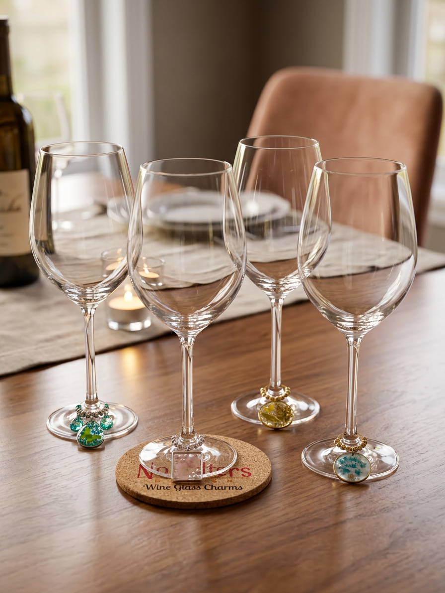 Wine Glass Charms Set of 4 – Resin Charms with Flowers, Butterflies & Sparkle – Gold or Silver Bezels – Party Drink Markers