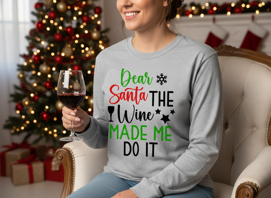 Dear Santa, The Wine Made Me Do It SVG-Cricut, Silhouette, Sublimation Cut File Canada-Funny Christmas Quote (Digital Download)
