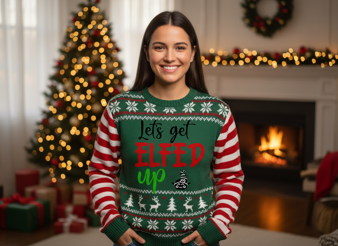 Let's Get Elfed Up SVG-Cricut, Silhouette, Sublimation Cut File Canada-Funny Christmas Drinking Quote (Digital Download)