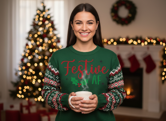 Festive AF Christmas SVG-Cricut, Silhouette, Sublimation Cut File Canada-Funny Holiday Quote (Digital Download)