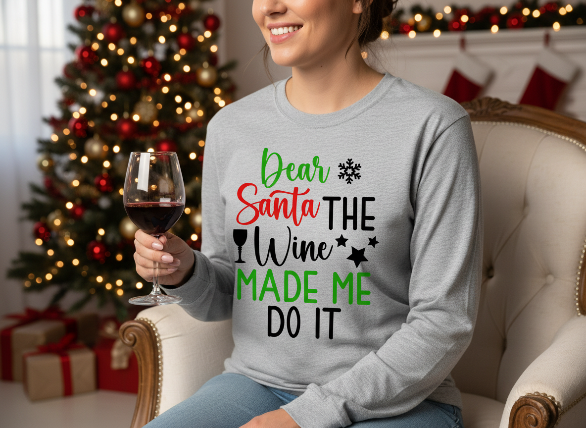 Dear Santa, The Wine Made Me Do It SVG-Cricut, Silhouette, Sublimation Cut File Canada-Funny Christmas Quote (Digital Download)