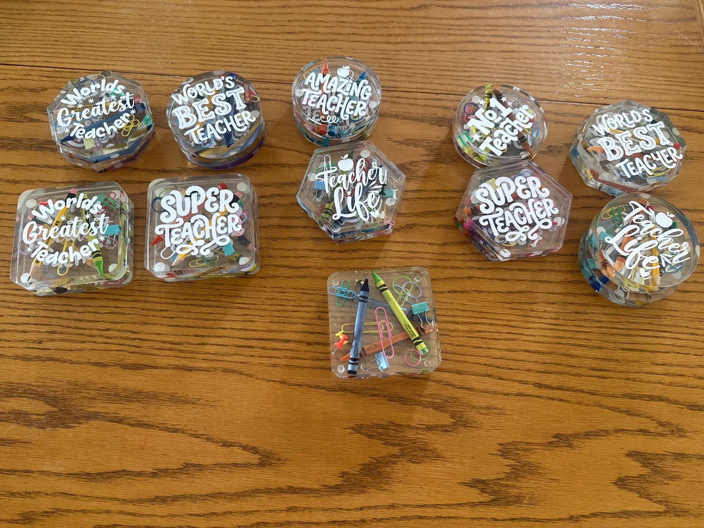 Handmade Teacher-Themed Resin Coasters – Perfect Teacher Gift!