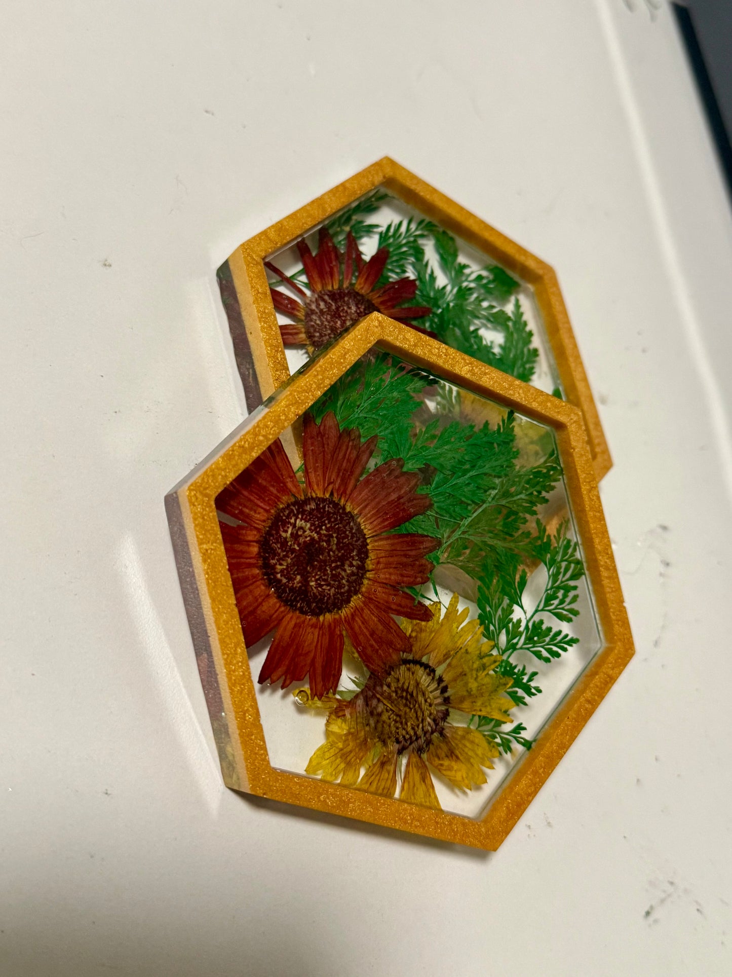 Set of 2 Handmade Floral Resin Coasters  Real Pressed Flowers & Mica Accents | Botanical Home Décor Canada