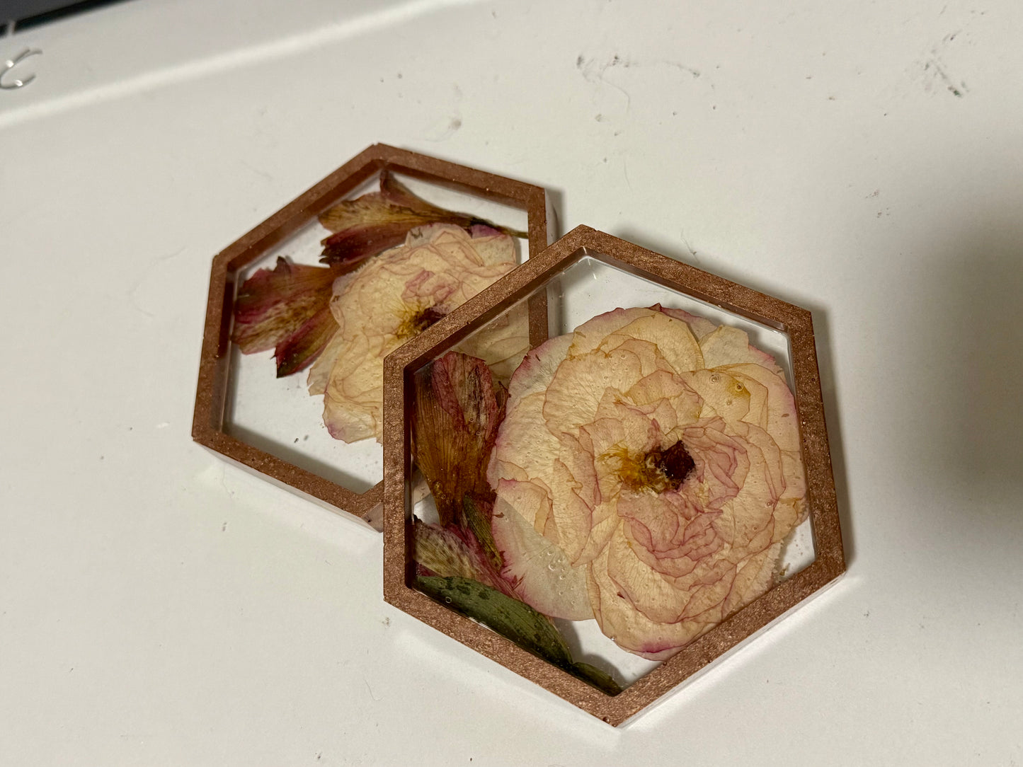 Set of 2 Handmade Floral Resin Coasters  Real Pressed Flowers & Mica Accents | Botanical Home Décor Canada