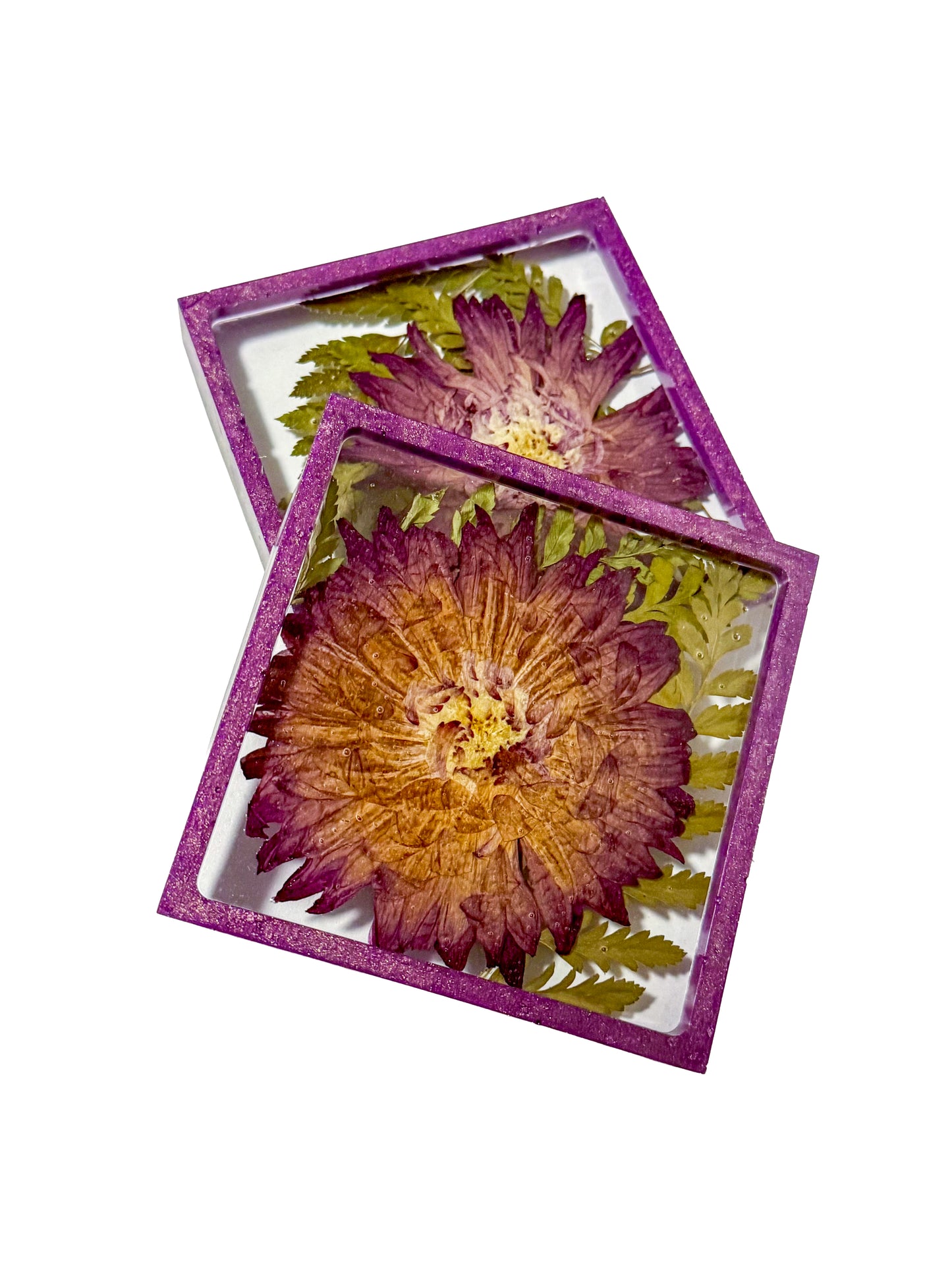 Set of 2 Handmade Floral Resin Coasters  Real Pressed Flowers & Mica Accents | Botanical Home Décor Canada