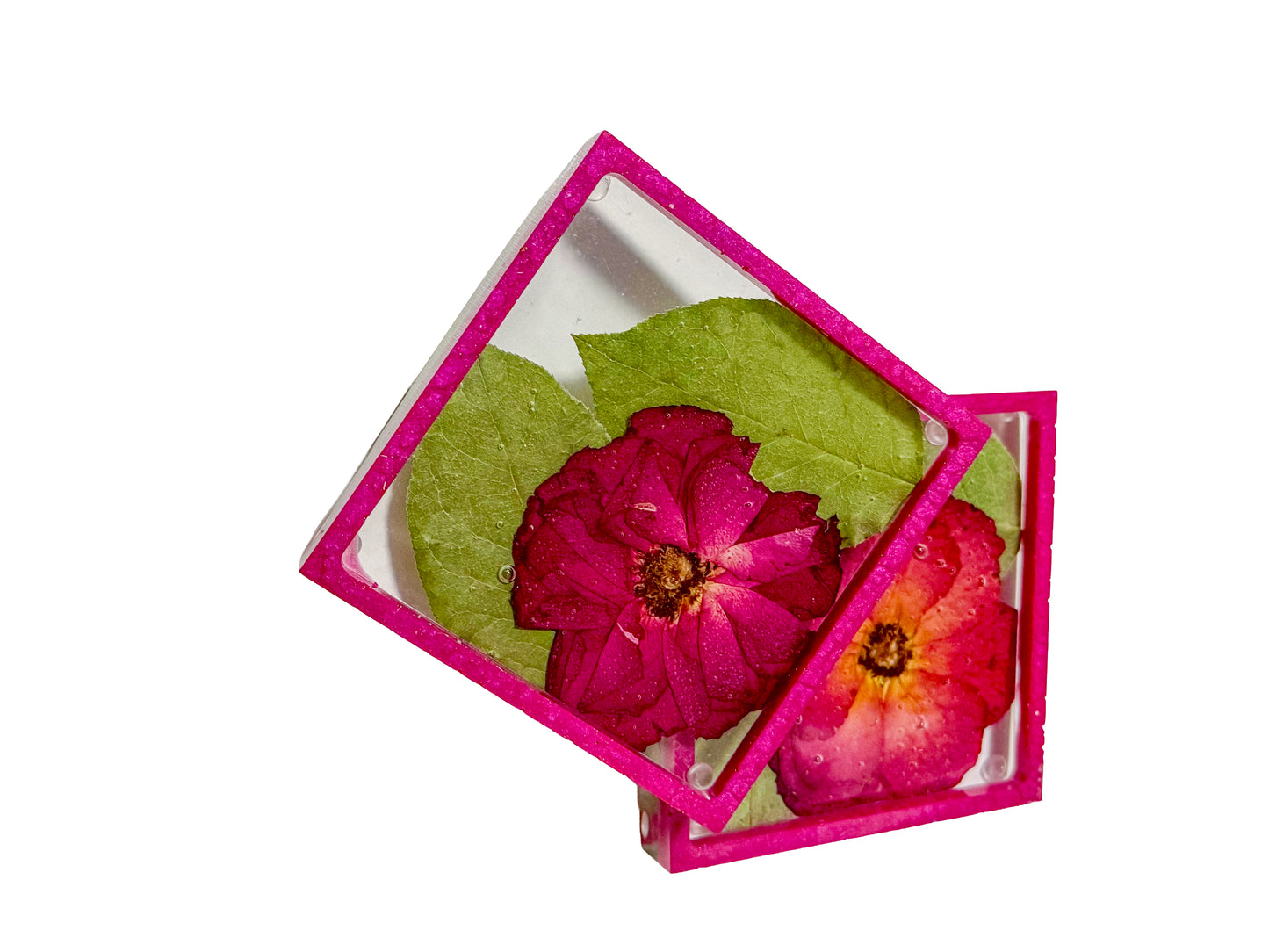Set of 2 Handmade Floral Resin Coasters  Real Pressed Flowers & Mica Accents | Botanical Home Décor Canada