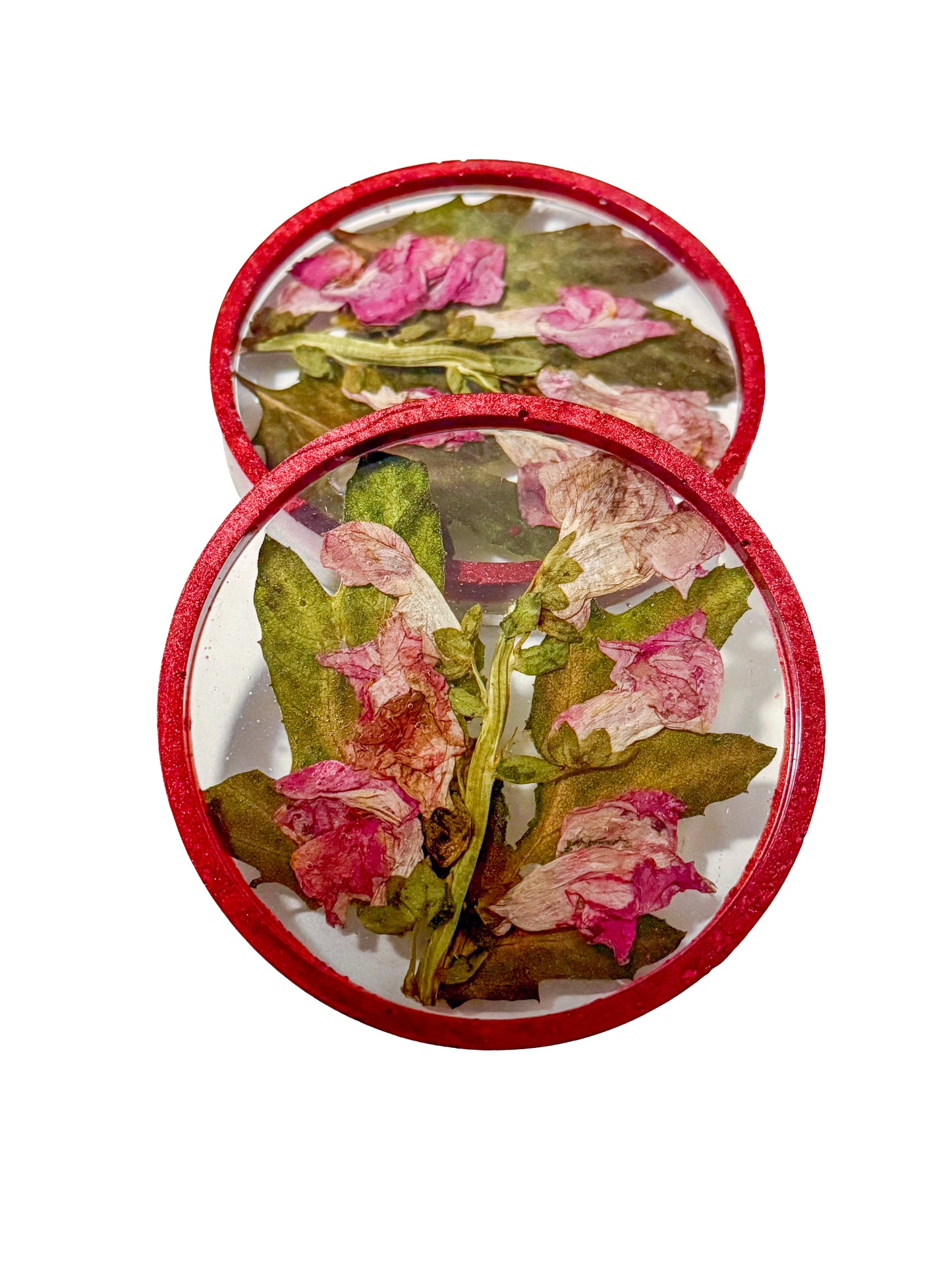 Set of 2 Handmade Floral Resin Coasters  Real Pressed Flowers & Mica Accents | Botanical Home Décor Canada