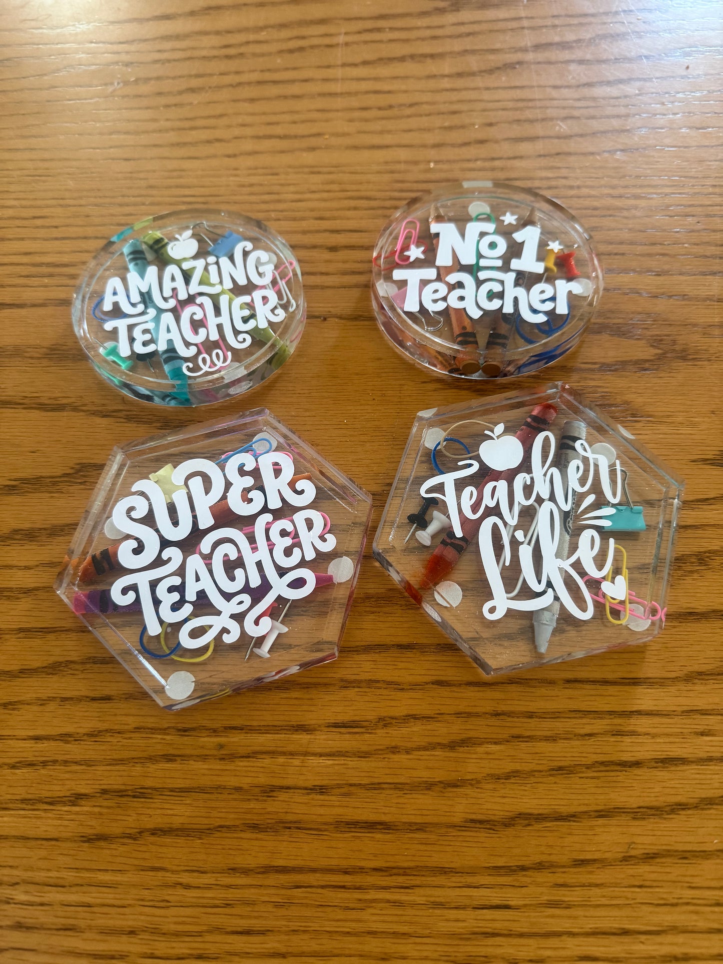Handmade Teacher-Themed Resin Coasters – Perfect Teacher Gift!