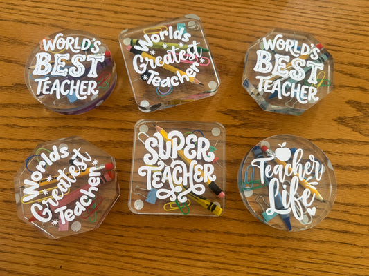 Handmade Teacher-Themed Resin Coasters – Perfect Teacher Gift!