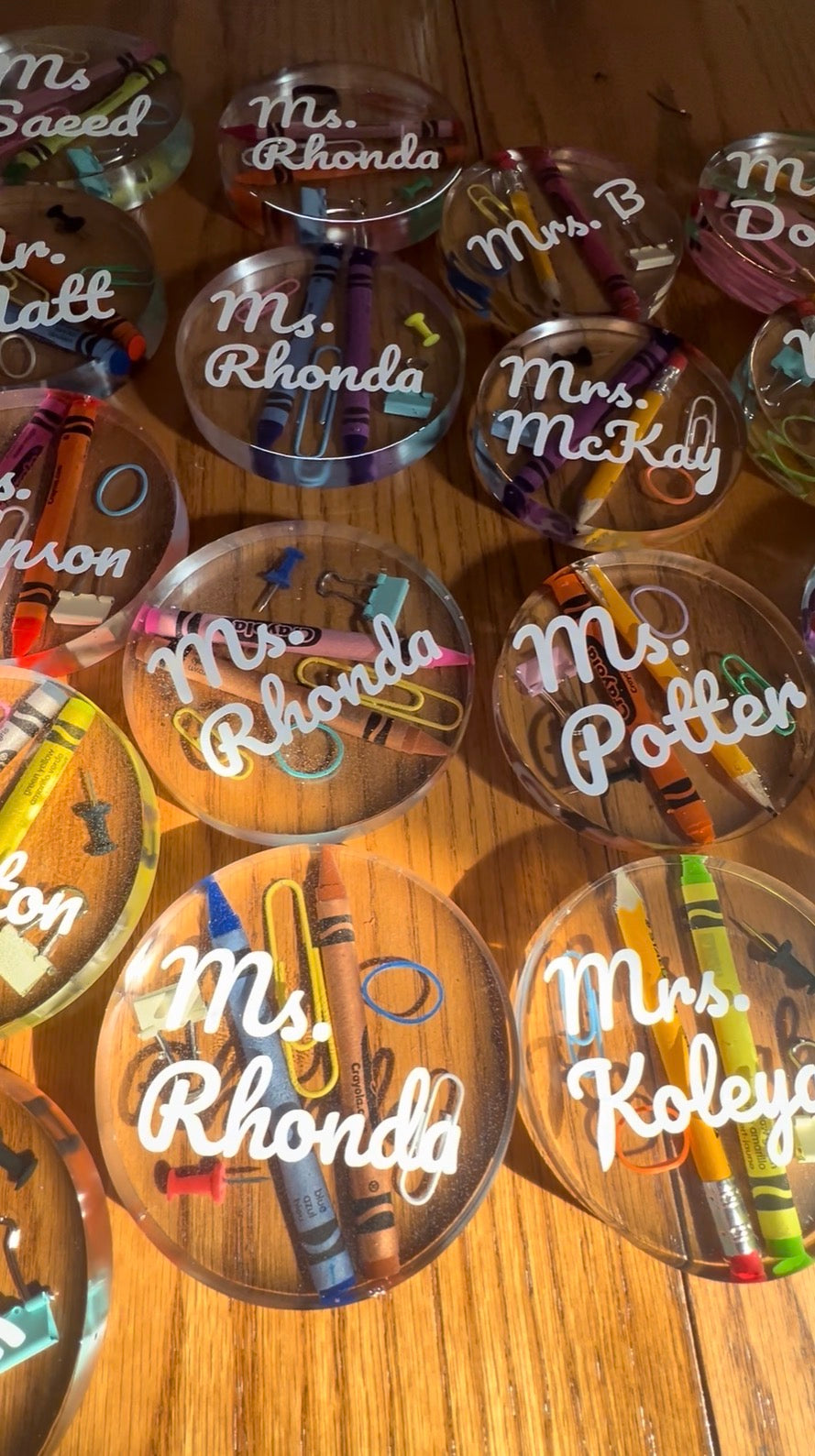 Personalized Resin Coasters for Teachers-Pencil and Crayon Design-Unique Teacher Gift Set (2 or 4) Canada