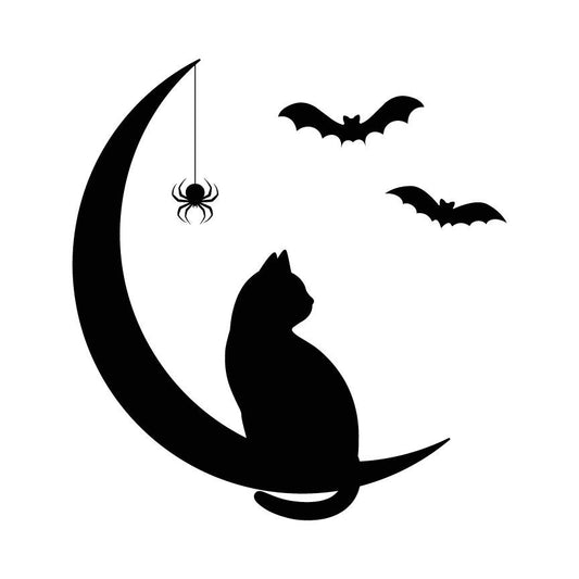 Black Cat on Crescent Moon  Halloween Silhouette SVG – Cricut, Silhouette & Sublimation Cut File Canada & PNG