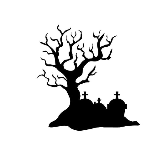 Scary Tree Graveyard Halloween Graphic (svg, png, dxf, jpg)