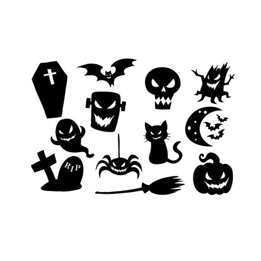 Halloween Graphic Bundle | Pumpkins | Black Cat | Broom | Skull | Spider | Bat | Grave | Tree | Cricut Bundle | 12 Images