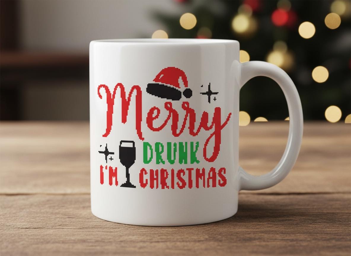 Funny Christmas Alcohol Quote SVG | 'Merry Drunk I'm Christmas' Cut File (Digital Download)