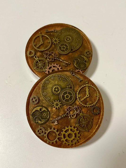 Steampunk Resin Coasters Set of 2 – Handmade Gear & Industrial Design | Unique Gothic Home Décor Canada