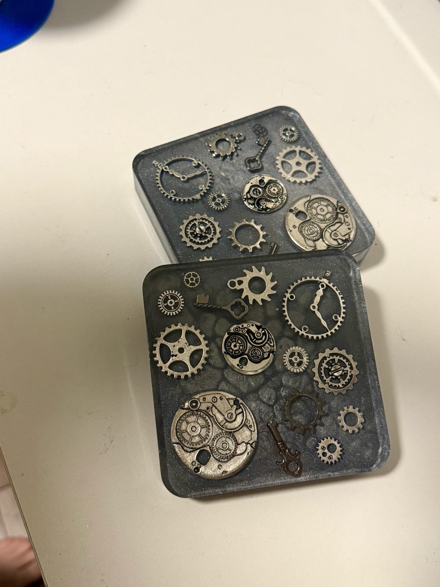 Steampunk Resin Coasters Set of 2 – Handmade Gear & Industrial Design | Unique Gothic Home Décor Canada